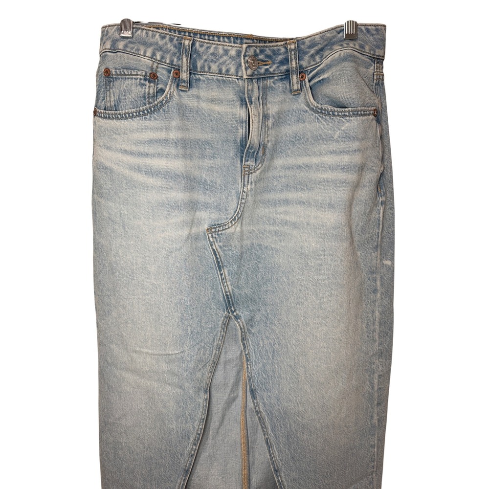 American Eagle Low Rise Maxi Denim Skirt Light Wash Front Slit Size 4 Western - Picture 3 of 8